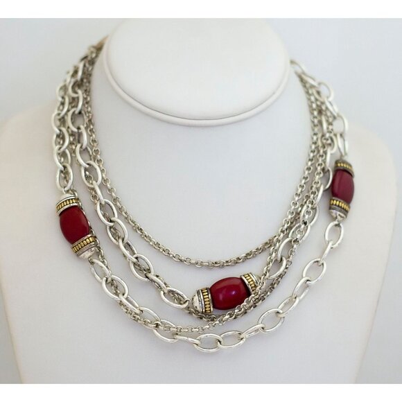 18 inch, Vintage Red Beads Cable Chain Multi Strand Necklace by Avon - O1 - Picture 1 of 3